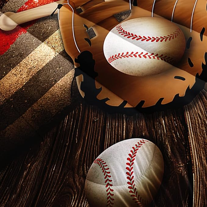 HOSIMA American Flag Baseball Bedding Set, Brown Sports Theme Baseball Comforter Set,Stars and Stripes Softball Quilt Set with 2 Pillowcases for Boys Room Decor,Full Size Comforter Sets for Teens.