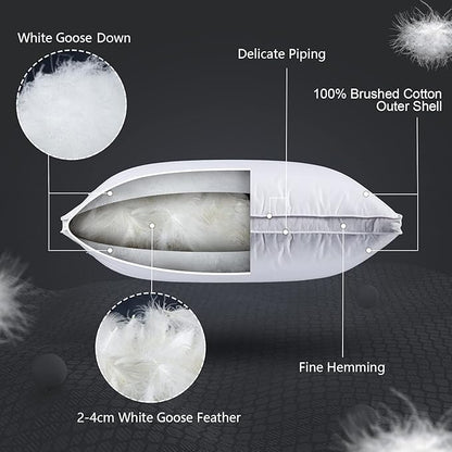 Feather and Down Pillows for Sleeping(2 Pack), King(20inx36in) - White Goose Down Feather Bed Pillow Inserts, 100% Cotton Cover,Lightweight, Fluffy Sleeping Pillows for All Sleepers