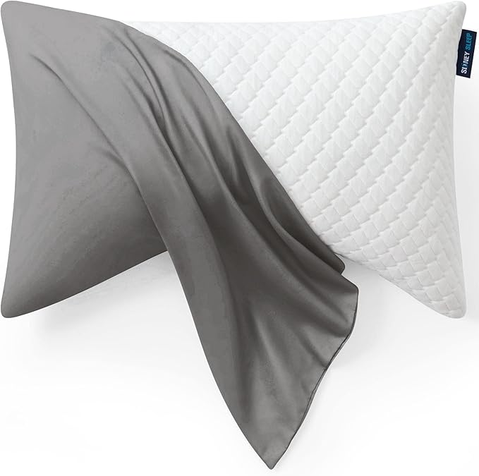 Sidney Sleep Curved Pillow Covers - Full Length Zipper Closure - Premium Soft Brushed Microfiber - 20 x 30 Inches - for Curved Side Sleeping Pillows (Queen, Silver Grey)