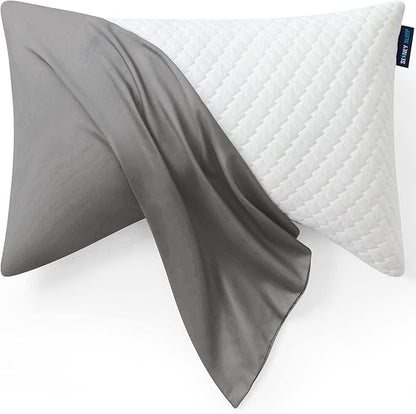 Sidney Sleep Curved Pillow Covers - Full Length Zipper Closure - Premium Soft Brushed Microfiber - Fade and Shrink Resistant - 20 x 36 Inches - Fits Curved Side Sleeper Pillows (King, Silver Grey)