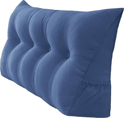 Triangular Reading Bed Rest Pillow Large Bolster Cushion Headboard Backrest Wedge Pillow with Removable Cover and Two Large Side Pockets (Blue, 47 x 8 x 20 inches)