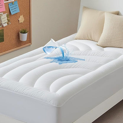 Waterproof Mattress Pad Twin XL, Quilted Fitted Twin XL Mattress Topper for College Dorm, Five-Layers Noiseless Mattress Protector Cover with 8"-21" Deep Pocket, White, 39x80