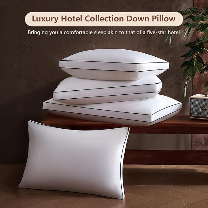 Feather Down Pillows King Size Set of 2 Pack,Luxury Hotel Collection Bed Pillows for Sleeping, Fluffy Soft Medium Firm Down Surround Gusseted Pillows for Side Back Stomach Sleepers 20 x 36 in