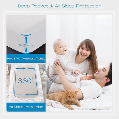 GRT 2 Pack King Mattress Protector Waterproof, Breathable & Noiseless Waterproof Mattress Protector Fitted Deep Pocket from 5" to 21", Smooth King Bed Mattress Cover Machine Washable