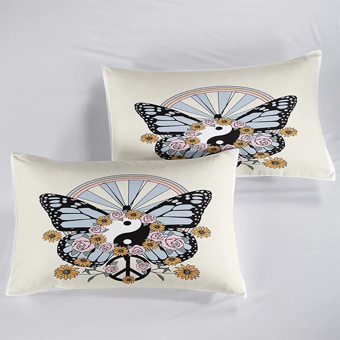 CVHOUSE Butterfly Bedding Set,Butterfly Comforter Full,Butterfly Comforter Set for Girls Kids Teens,Butterflies Quilt Set with 1 Comforter and 2 Pillow Cases- 3 Piece