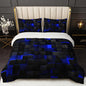 QOOMO 3D Abstract Geometric Sherpa Comforter Set, Blue Black Neon Light Honeycomb Full/Queen Size Bedding Set, Ultra Soft and Cozy Sherpa Fleece Comforter, 1 Comforter 2 Pillowcases All Season
