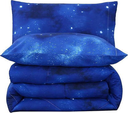 SDIII 3PCS Blue Galaxy Comforter Set Queen, Soft Microfiber Lightweight Blue and Pink Space Comforter Queen, Space Bedding for Boys Girls Kids Teens