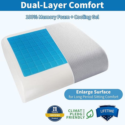 YOUFI Extra Thick Large Seat Cushion -19 X 17.5 X 4 Inch Gel Memory Foam Cushion with Carry Handle Non Slip Bottom - Pain Relief Coccyx Cushion for Wheelchair Office Chair (Gray)
