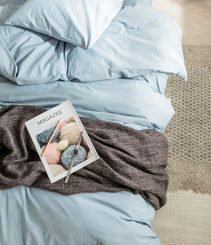 Light Blue Duvet Cover King, 100% Washed Cotton Linen Like Textured Solid Casual Modern Style Light Blue Bedding Set, with Zipper Closure, Luxury Soft Relaxed Feel Natural Wrinkled Comfy (3pcs, King)