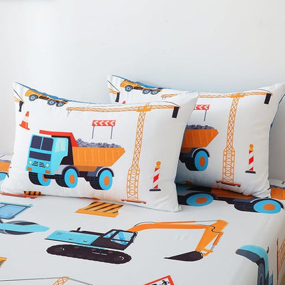 7 Pieces Boys Comforter Set Full Size Excavator Bedding Set Cartoon Car Kids Bed in a Bag Construction Truck Bedding for Children Kids Boys Teens for Birthday Choice