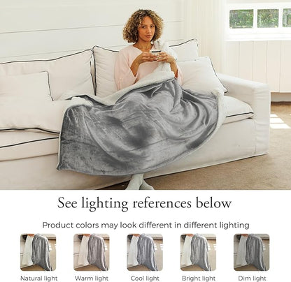 NANPIPER Sherpa Blanket Twin Size for Couch, Warm and Lightweight Throw, Soft Fuzzy Plush Fleece for Winter, Lunar Rock Grey 60x80 Inches