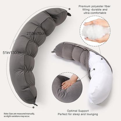 Peallow(Pat. Pend) – Long Round Body Pillow for Adults, Bolster Pillow for Sleeping, Soft and Supportive Pillow for Sleeping & Lumbar Support (Urban Grey, 39")