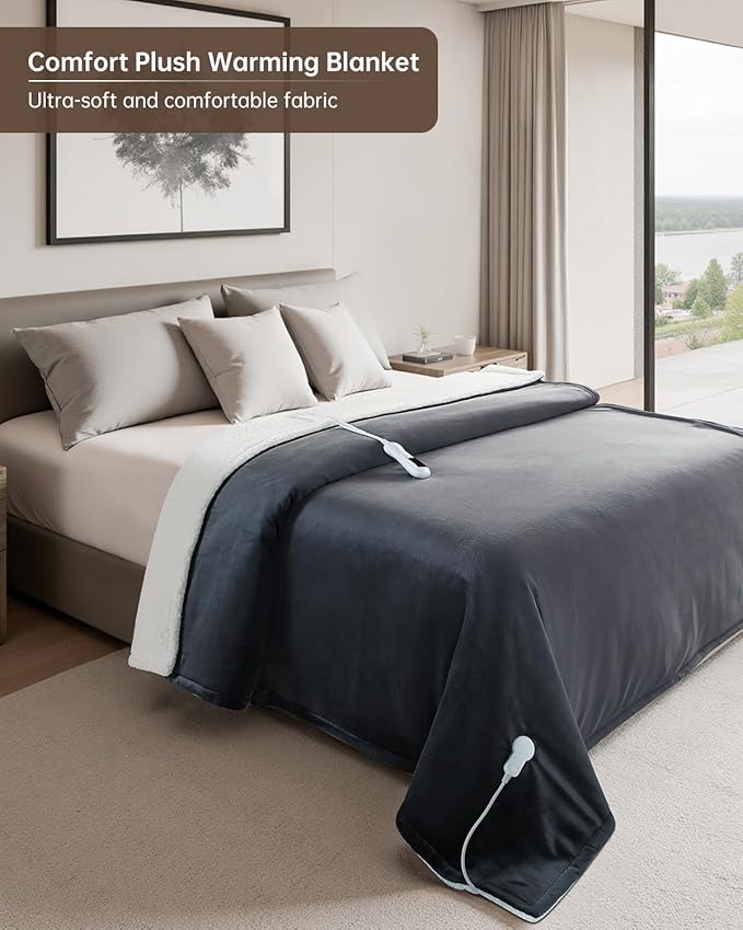 Electric Heated Blanket Full Size, Washable Blanket Warmer for Home for Adults, Fast Heating Super Cozy Soft Flannel 72" x 84", 9 Heat Levels, 1-9H Auto-Off, ETL Certified, Slate Gray