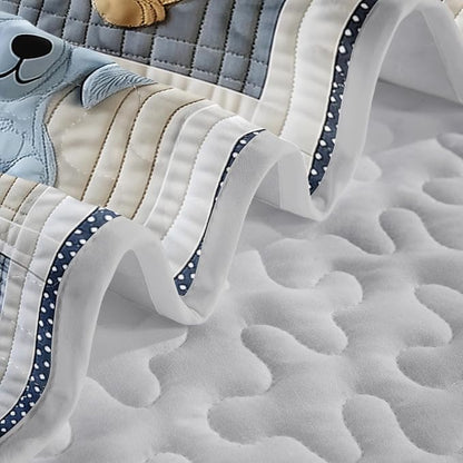 Kawaii Blue White Dogs Quilts Bedding Queen 3Pcs Wild Animal Cartoon Pet Puppy Bed Set Fabric Collage Grid Pattern Bedspread Coverlet with 2 Pillowcases for Kid Boy Girl Teen Adult Room Decor