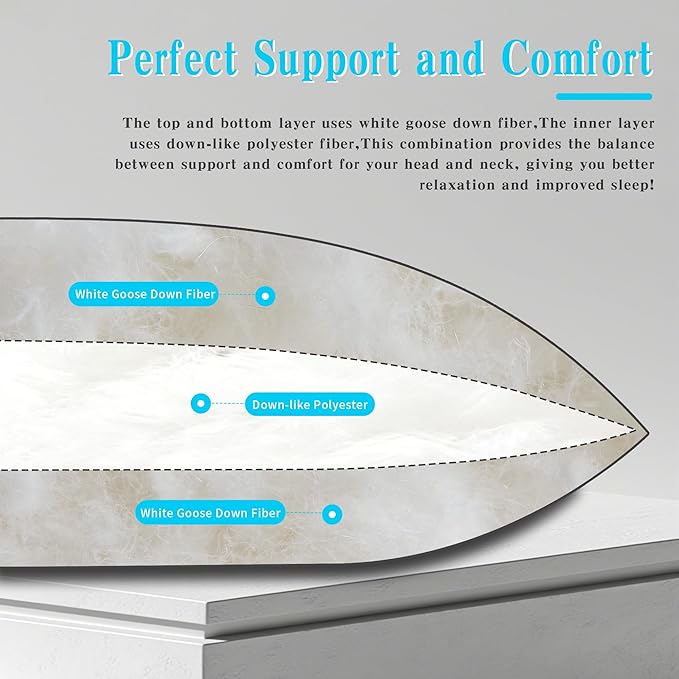 Feather Down Pillow Standard Size Set of 2, 100% Cotton Luxury Hotel Collection Bed Pillows for Sleeping, Down Surrounded Fluffy Soft Medium Firm Pillows for Side Back Stomach Sleepers 20" x 26"