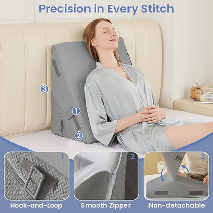 Sasttie Wedge Pillow for After Surgery, Adjustable Bed Wedge Pillow Headboard for Acid Reflux, Sleeping, Neck & Back Support, with Removable Cover, Dark Grey