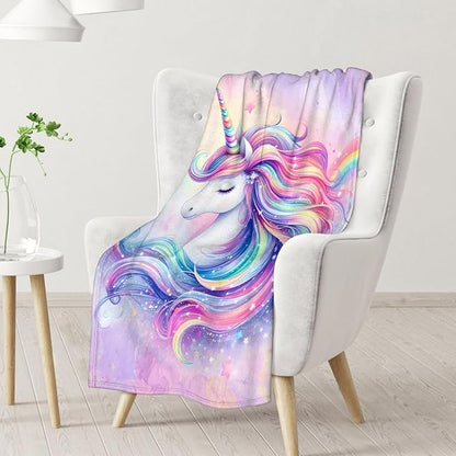 Girls Blanket for Kids Age 8-10, Unicorn Gift, 50 x 40 Inches Flannel Throw for Girls Teen, for Unicorn Lovers, Ultra Soft Cozy Throw Blanket for Bed Couch Sofa Living Room Camping