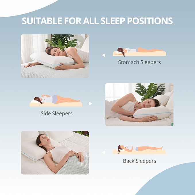 EGOHOME Memory Foam Pillow for Sleeping Standard Size, Medium Soft Bed Pillow with Washable Removable Cover for Back, Stomach, Side Sleepers, White 24" x 16"