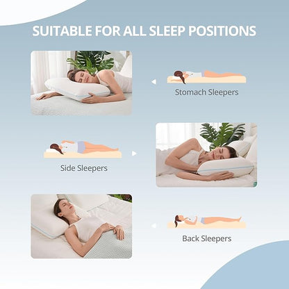 EGOHOME Memory Foam Pillow for Sleeping Standard Size, Medium Soft Bed Pillow with Washable Removable Cover for Back, Stomach, Side Sleepers, White 24" x 16"