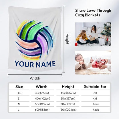 Volleyball Blanket, Personalized Volleyball Gifts for Teen Girls, Custom Girls Sport Blankets Gift for College Team Players, White Soft Plush Kids Throw for Couch Sofa, 40"x50"
