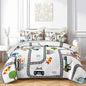 AILONEN Boys Kids Cartoon Truck Quilt Set Queen Size, Soft Microfiber,Construction Trucks Bedspread Coverlet 3Pcs,Car Road Pattern Bed Cover,2 Pillowcases