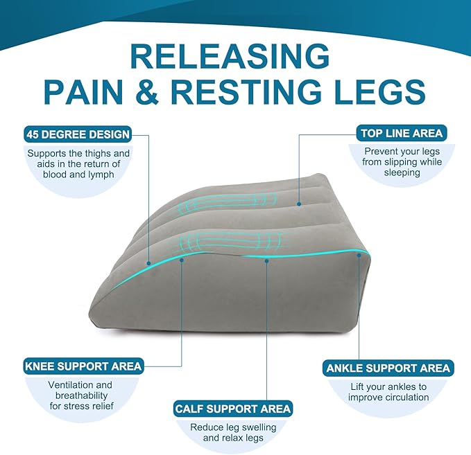 Inflatable Leg Elevation Pillow, Wedge Pillow for Sleeping, Portable Wedge Pillow, Improve Circulataion and Reduce Swelling, for Sleeping, Recovery, Pregnant (Grey)
