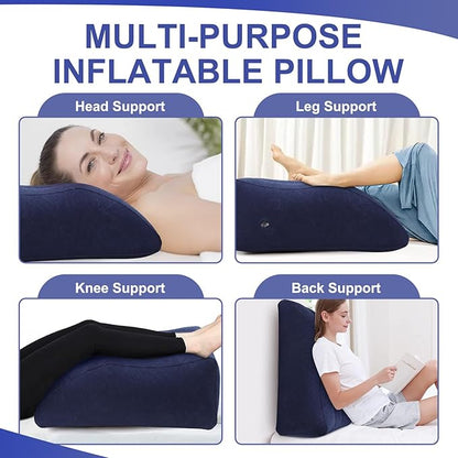 Inflatable Leg Pillow, Wedge Pillow for Sleeping, Portable Wedge Pillow, Improve Circulataion and Reduce Swelling, for Sleeping, Recovery, Pregnant (Dark Blue)