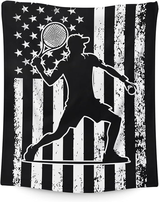 Blanket for Kids Teens Adults Tennis Lovers Gifts, 80x60 Inches Twin Size Soft Lightweight Flannel Throw Blankets for Bedroom Home Decor