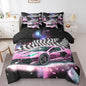 Feelyou Pink Racing Car 7 Piece Bedding Set Twin Size Extreme Sport Comforter Set with Sheets for Kids Boys Girls Teens Toddler Fast and Furious Bed in a Bag Black White Flag Bed Set