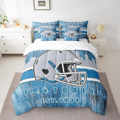 Erosebridal Classic Football Bedding Set King Football Bed in A Bag for Boys Men Women Sports Helmet Bed Set Rugby Sports Decor Comforter Sets with Sheets 7 Pieces