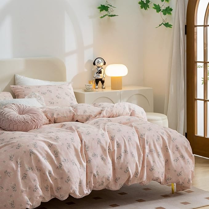 King Duvet Cover, 100% Brushed Microfiber 3-Piece King Bedding Set, Reversible Floral Chic Garden Style Pattern King Flower Duvet Cover with Zipper Closure