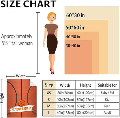 Personalized Blanket Gifts for Boys Girls - 50x40 Inches Sports Throw Blanket for Basketball Lover Kids Teens - Basketball Print Soft Fuzzy Blankets for Lap Couch Sofa Bed