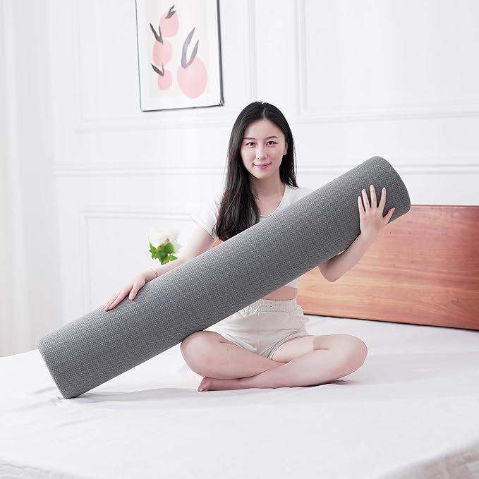 Body Pillow for Adults, Long Full Body Pillow for Side Sleepers and Pregnancy Support, High Resilience Cylindrical Bolster Pillow with Removable Washable Cover (60"x7.9", Grey)
