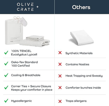 Olive + Crate Tencel Eucalyptus Cooling Duvet Cover Set, Hypoallergenic, Lyocell Tencel Duvet Cover, Temperature Regulating with Hidden Button Closure & Corner Ties - California King [White Snow]