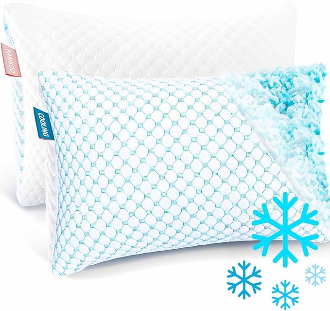 Nestl Cooling Pillow for Sleeping 2 Pack, Luxury Shredded Memory Foam Pillows Standard Size Set of 2, Adjustable Cold Gel Pillows for Hot Sleepers Supportive Cool Pillow for Side Back Stomach Sleepers