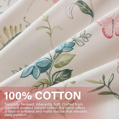 Duvet Cover King Size - 100% Nature Cotton Pink Floral Duvet Cover with Zipper Closure & Corner Ties,3pcs Soft & Breathable Pink Bedding Set with 2 Pillowcases 20"x36"