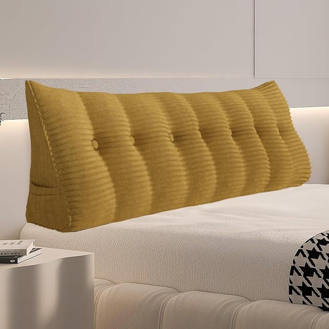 Daneey Headboard Pillow King, Triangular Wedge Headboard Pillow with Soft Corduroy Fabric, Wedge Bed Backrest Pillow for Sitting Up, Reading or Working, Long Bolster Pillow with Removable Cover, Khaki