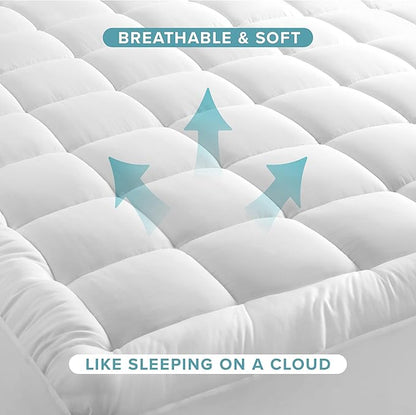 Bare Home Full XL Mattress Cover, White, 100% Cotton Top, Deep Pockets, Machine Washable, Breathable, Down Alternative Fiber Fill