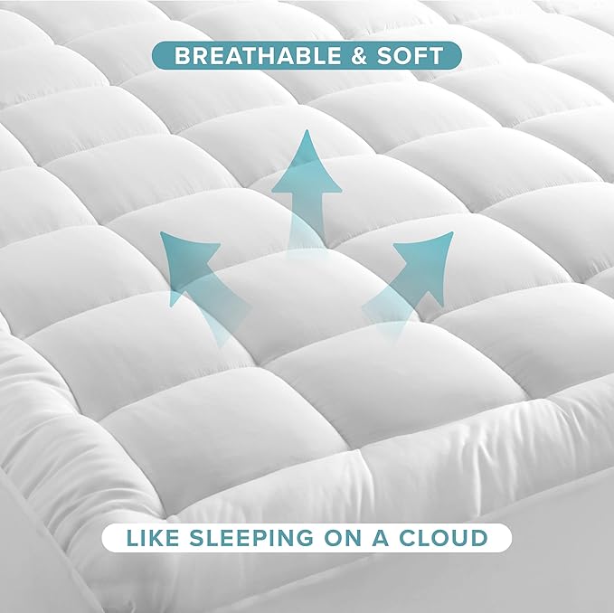 Bare Home Full Mattress Topper Cotton Top - Plush Topper for Mattress - Fitted Mattress Cover - Cooling Breathable Air Flow - 8" to 21" Deep Pocket - Soft Mattress Pad (Full, White)