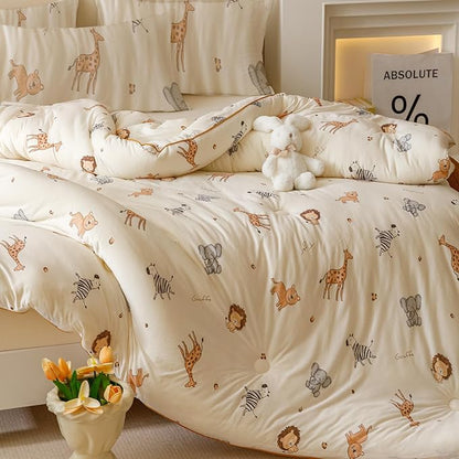 3PCS Comforter Twin Size Bed Set, Ultra Soft Marshmallow Fluffy Comforter Sets, Cute Bedding Set for Kids Boys Girls Teen, Microfiber Lightweight All Seasons Bedroom (Wildlife Park)
