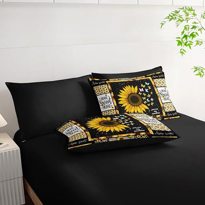 Sunflower Comforter Set 7 Piece Twin Size Bed in A Bag,Flowers Bedding for Room Decor,Soft Sunflower Bedding with Fitted Sheet,Flat Sheet, Pillowcases & Shams