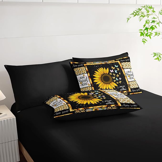 Sunflower Comforter Set 7 Piece Queen Size Bed in A Bag,Flowers Bedding for Room Decor,Soft Sunflower Bedding with Fitted Sheet,Flat Sheet, Pillowcases & Shams