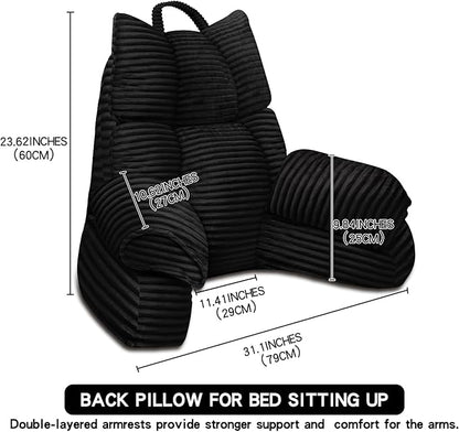 RRPAHWTV Reading Pillow for Bed with High Arm Rests,Back Support Pillow for Sitting Up in Bed with Shredded Memory Foam for Reading, TV, Gaming or Relaxing on Floor（Ink Black，Small）