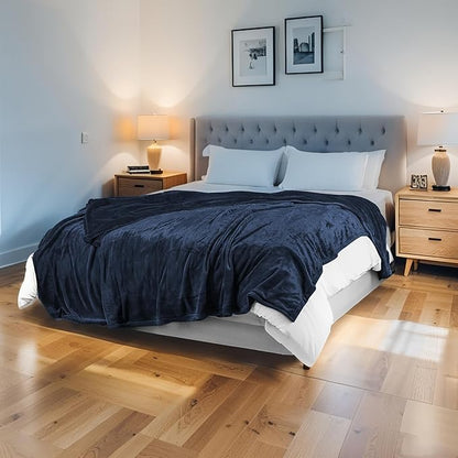 Electric Heated Blanket 62"x84" Twin Size Microplush Cover Blanket, 4 Heat Settings & 10 Hours Auto Off, Cozy & Warm for All Night, Machine Washable, Navy Blue