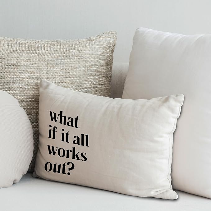 What If It All Works Out Inspirational Pillow Covers 12x20, Positive Affirmation Motivational Quote Decorative Lumbar Pillow Covers for Home Office Dorm