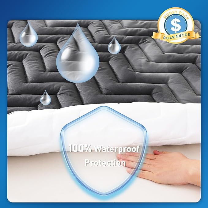 Unilibra Twin XL Size Mattress Protector Waterproof Quilted, Fitted Mattress Pad with Breathable Ultra-Soft Filling, Deep Pocket Mattress Cover Fits 6"-19" Mattress, Grey