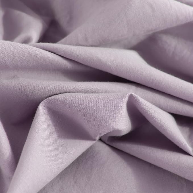 NEXHOME PRO Duvet Cover Set Kids Twin Size Linen Feel Organic Natural 100% Washed Cotton Duvet Cover Purple Lavender Lilac 2 Pieces Bedding Set with Zipper Closure, Breathable (No Comforter)
