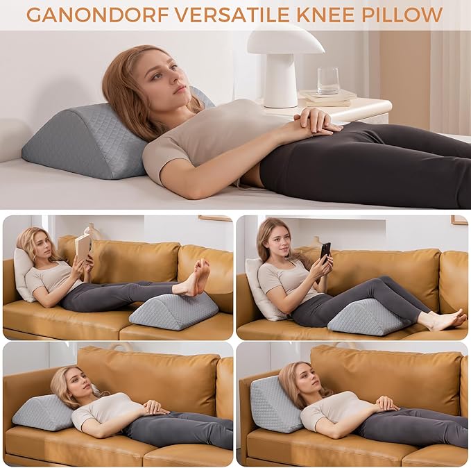 Knee Wedge Pillow 6.3'' for Post-Surgery Recovery-Leg Elevation Support for Sleep Position, Alleviating Lower Back & Hip Pain Enhancing Circulation in Ankles Legs Triangle Pillow with Removable Cover