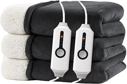 Electric Heated Blanket Queen Size 84"x90" - Dual-Sided with Microplush & Sherpa Fabric, 4 Heat Settings & 10 Hours Auto Off, Machine Washable - Iron Gray