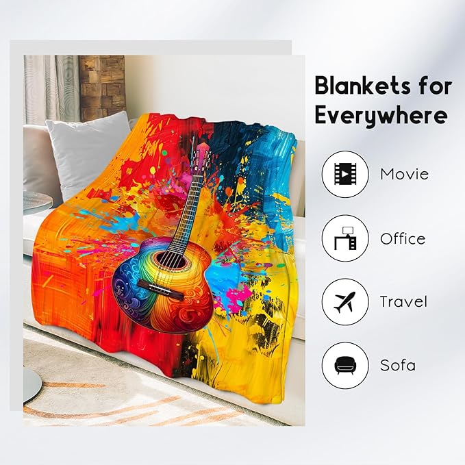 Blanket for Boys Guitar Blankets Gifts - 60x80 Inches Cozy Soft Fleece Throw for Office Bed